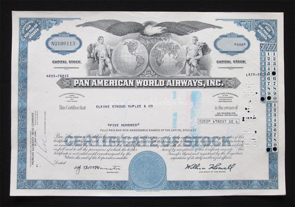 Pan American World Airways (Pan Am) 500 részvény 1975